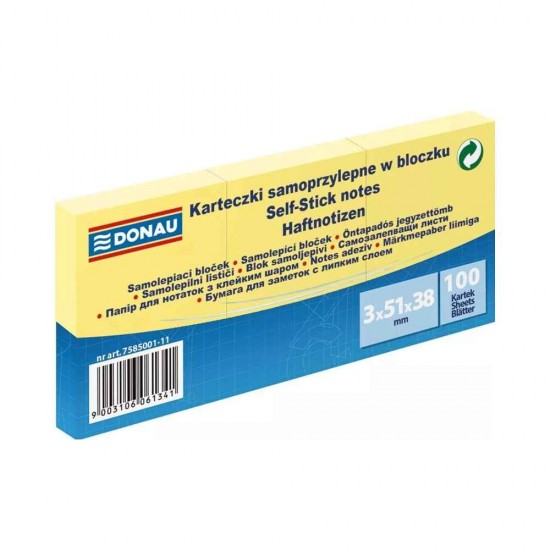 Αυτοκόλλητα Σημειώσεων Donau 38x51mm 1x100 Kart Ανοιχτό Κίτρινο 7585001-11