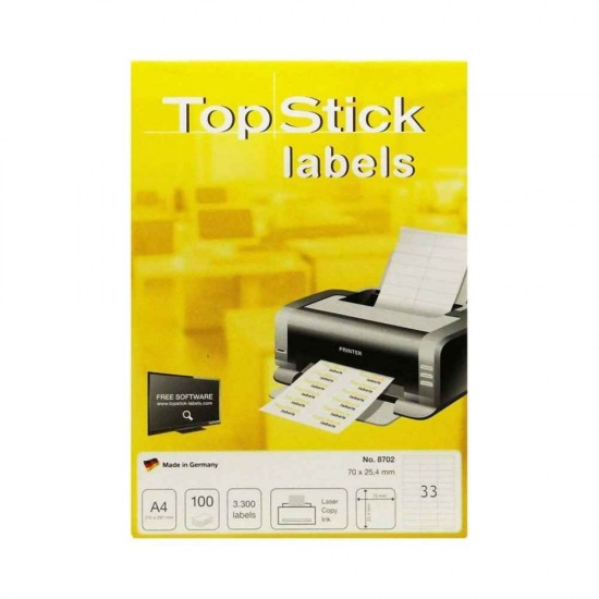 Topstick 3300 Αυτοκόλλητες Ετικέτες Α4 Ορθογώνιες 70x25.4mm 8702