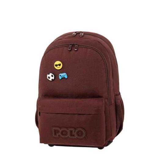 Polo Σακίδιο Pins Σχολική Τσάντα Πλάτης Δημοτικού Γυμνασίου Μπορντό με Θήκη για Παγούρι 2025 901059-3400