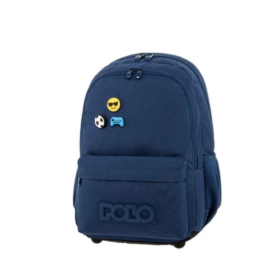 Polo Σακίδιο Pins Σχολική Τσάντα Πλάτης Δημοτικού Γυμνασίου Μπλε με Θήκη για Παγούρι 2025 901059-5200
