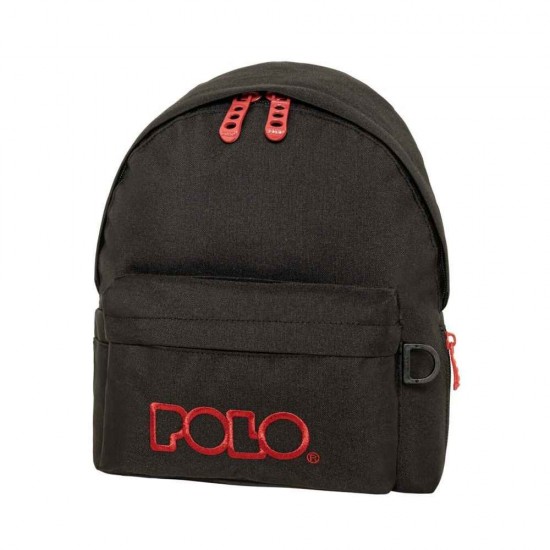 Polo Mini Σχολική Τσάντα Πλάτης Νηπιαγωγείου Μαύρη με Θήκη για Παγούρι 7.5lt 901067-2033