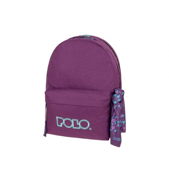 Polo Original Double Scarf Σχολική Τσάντα Πλάτης Γυμνασίου Λυκείου Μωβ με Θήκη για Παγούρι 27lt 901235-4859
