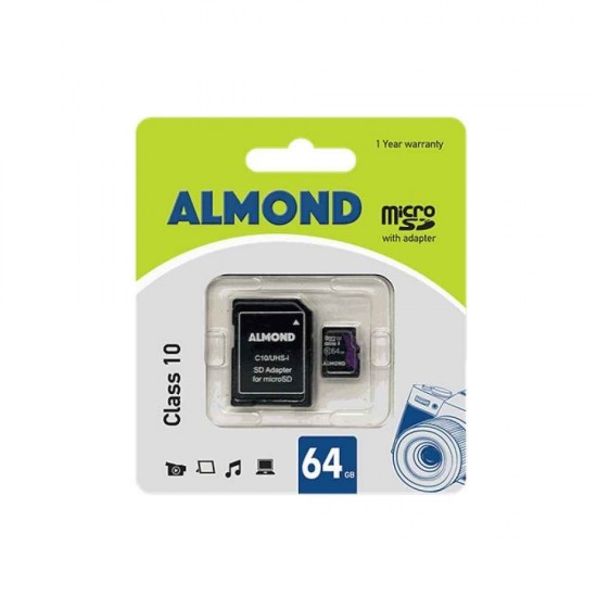 Almond microSDHC 64GB Class 10 με αντάπτορα 43.MSD64GB-AD-C10