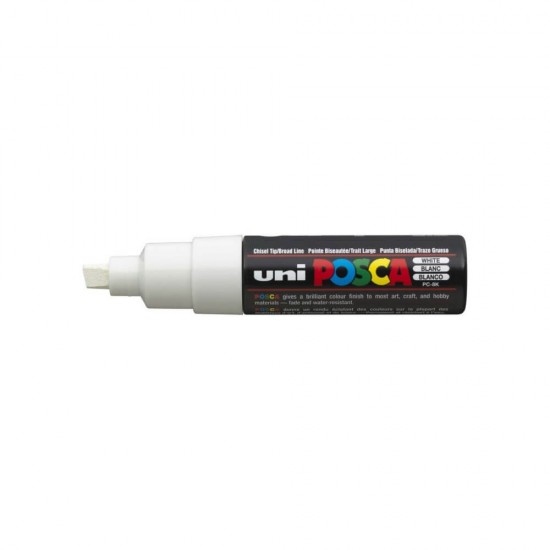 Posca Μαρκαδόρος Σχεδίου Chisel Tip 8mm Λευκός PC-8KT