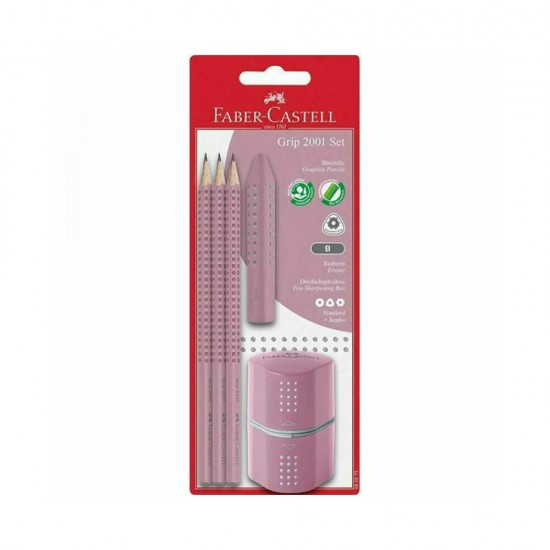 Faber Castell - Σετ 3 Μολύβια Grip Ροζ & Ξύστρα Grip & Γόμα Grip 580073