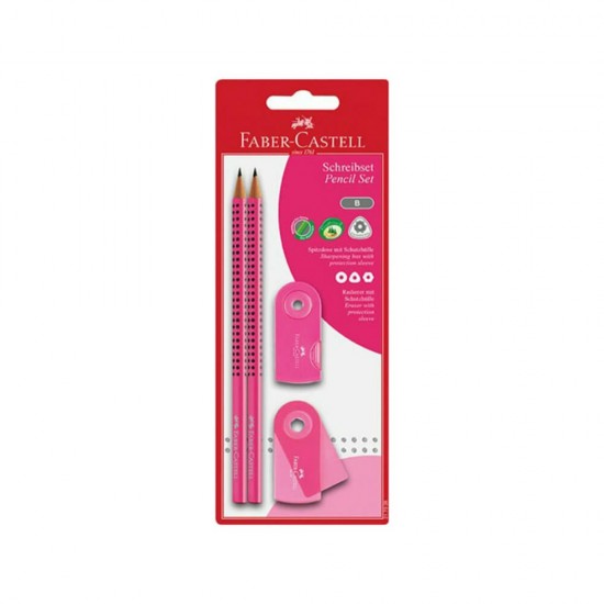 Faber-Castell Μολύβι Grip Ροζ 2 Τμχ Και Ξύστρα Mini Sleeve Και Γόμα 217028