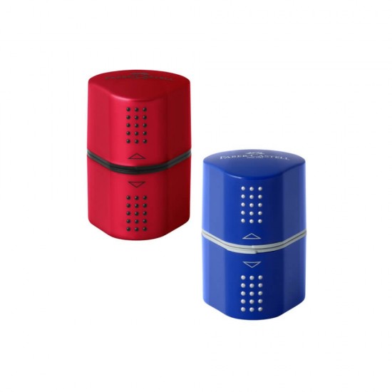 Faber-Castell Τριπλή Ξύστρα Βαρελάκι Grip Trio (Κόκκινη ή Μπλε) 183801