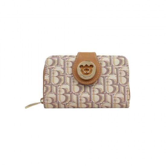 Henney Bear Πορτοφόλι Μεσαίο Με Κουμπί Milk Tea HW-111MIT