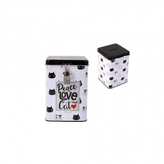 I-total Gift Κουμπαράς Μεταλλικός Cats Μαύρος 10.6x10.6x15.3cm XL2031