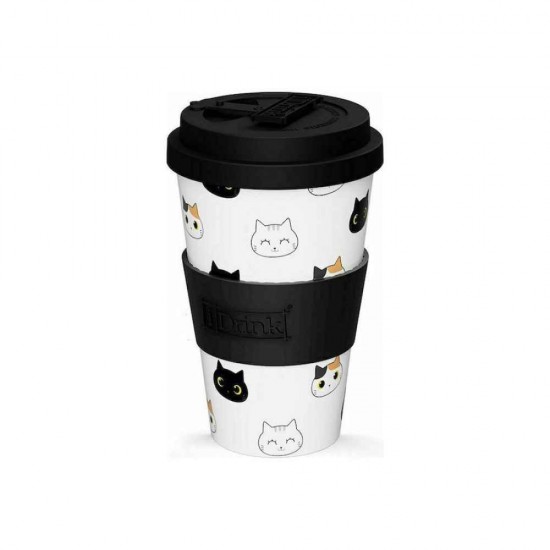 iDrink Cats Κούπα από Ανακυκλωμένο Πλαστικό με Καπάκι Λευκή 435ml ID5017
