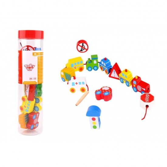 Tooky Toy Ξύλινα Συρόμενα Αυτοκινητάκια με Κορδόνι TKB512