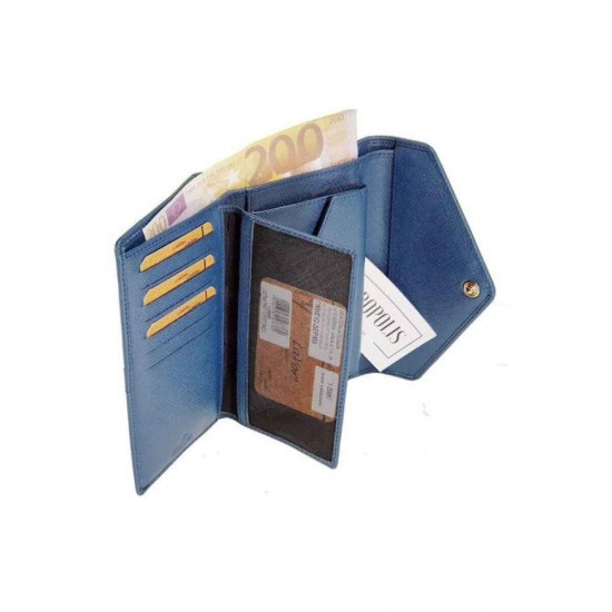 Lavor Μεγάλο Δερμάτινο Γυναικείο Πορτοφόλι με RFID Μπλε 1-5980