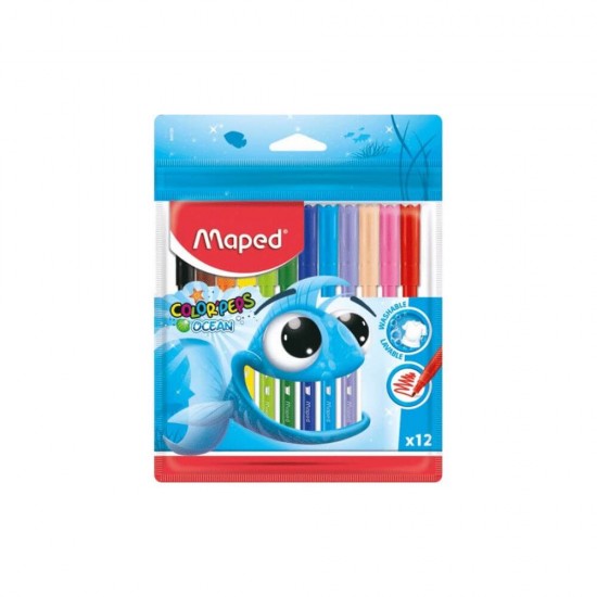 Maped Color'Peps Ocean Pulse Πλενόμενοι Μαρκαδόροι Ζωγραφικής Λεπτοί σε 12 Χρώματα 845720