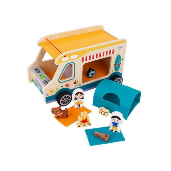 Tooky Toy Ξύλινο Τροχόσπιτο Κάμπινγκ TH427