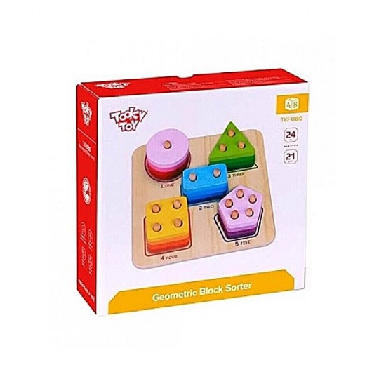 Tooky Toys Γεωμετρικά Σχήματα Στοίβαξης με Αριθμούς από Ξύλο για 24+ Μηνών TKF080
