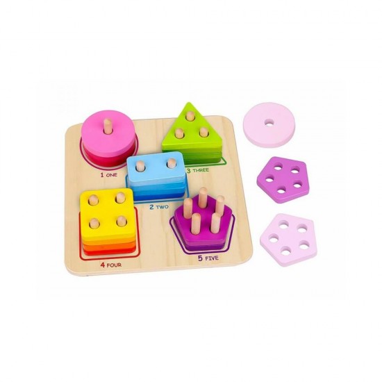 Tooky Toys Γεωμετρικά Σχήματα Στοίβαξης με Αριθμούς από Ξύλο για 24+ Μηνών TKF080