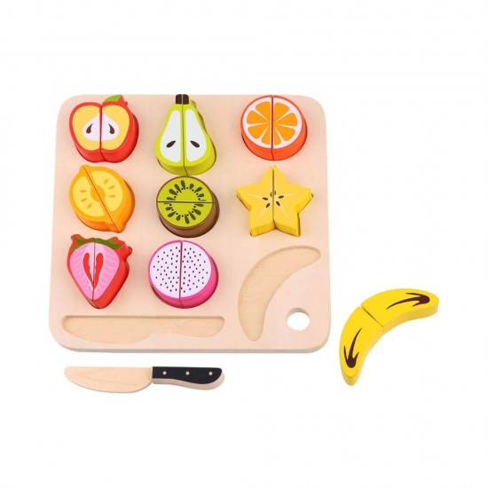 Tooky Toys Ξύλινα Σφηνώματα Φρούτα με Δίσκο Κοπής TL040