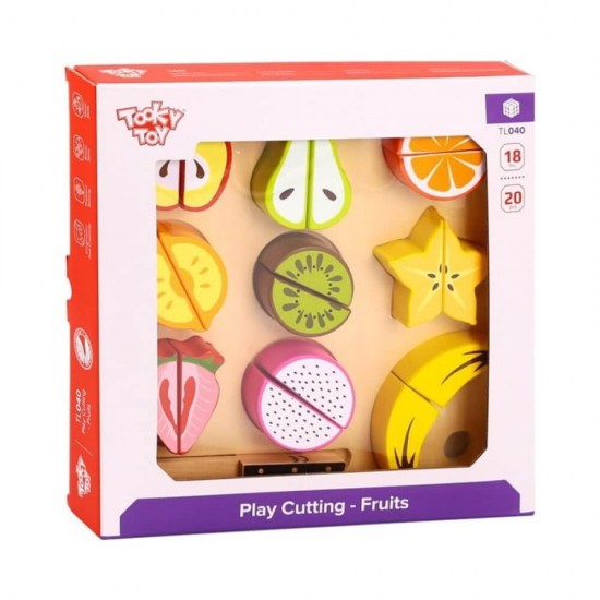 Tooky Toys Ξύλινα Σφηνώματα Φρούτα με Δίσκο Κοπής TL040