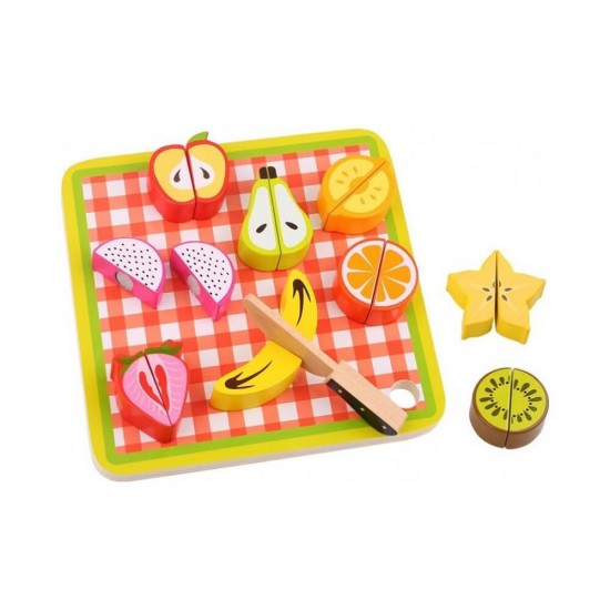 Tooky Toys Ξύλινα Σφηνώματα Φρούτα με Δίσκο Κοπής TL040