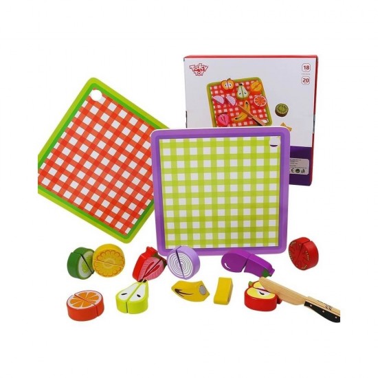 Tooky Toys Ξύλινα Σφηνώματα Φρούτα με Δίσκο Κοπής TL040