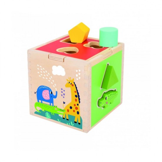 Tooky Toy Ξύλινος Κύβος Σφηνώματα Με Ζωάκια Και Σχήματα TH442