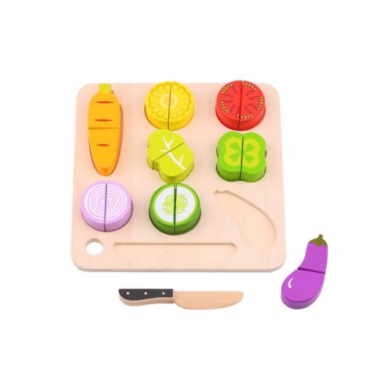 Tooky Toy Ξύλινα Σφηνώματα Με Λαχανικά Και Δίσκος Κοπής TL041
