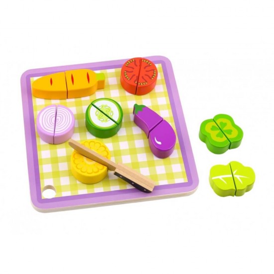 Tooky Toy Ξύλινα Σφηνώματα Με Λαχανικά Και Δίσκος Κοπής TL041